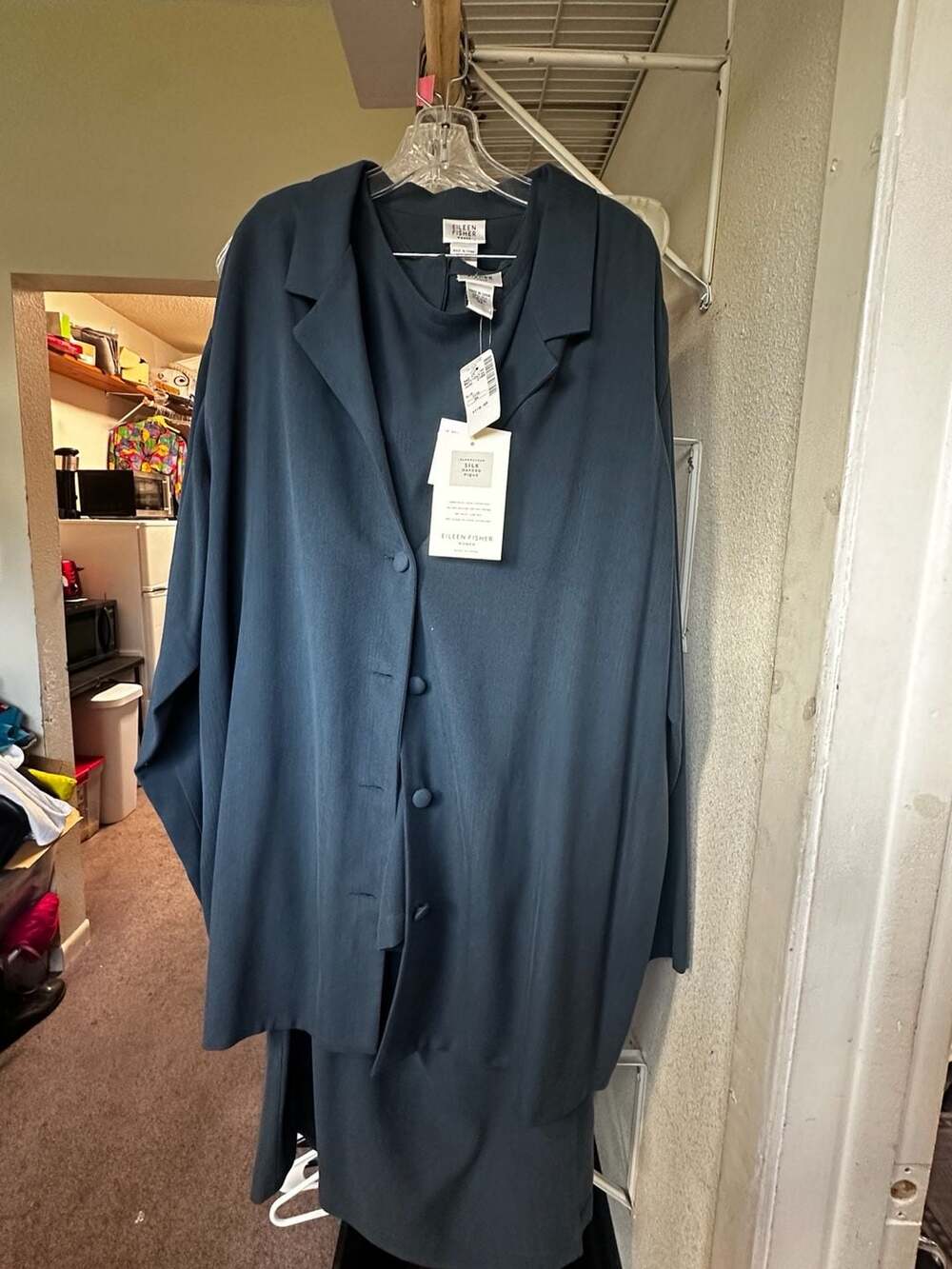 Eileen Fisher Sandwashed Silk Oxford Pique Matching Set Jacket and Top